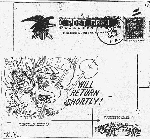 [Humorous Postcard with Columbia Receiving Cancel]